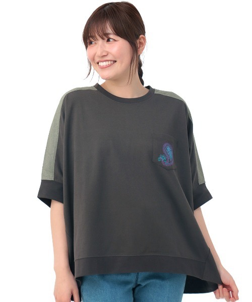 チチカカ（チチカカ）の「シャンブレードッキングビッグＴシャツ（Tシャツ/カットソー・レディース・チャコールグレー/ブルー/ベージュ・FREE）」の11枚目の写真