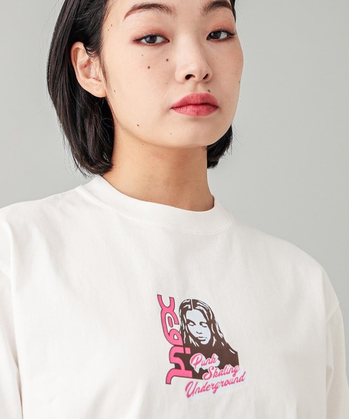 X-girl（エックスガール）の「FACE AND LOGO S/S TEE（Tシャツ/カットソー・レディース・ブラック/ホワイト/ブラウン・S/M/L/XL）」の11枚目の写真