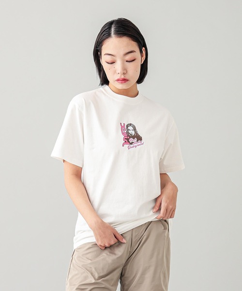 X-girl（エックスガール）の「FACE AND LOGO S/S TEE（Tシャツ/カットソー・レディース・ブラック/ホワイト/ブラウン・S/M/L/XL）」の4枚目の写真