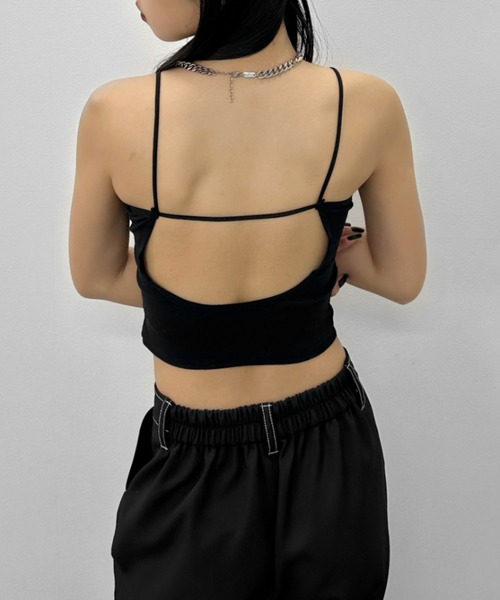 LVEU.(ラブユ.)の「【LVEU.】バックオープンキャミソール / トップス カットソー キャミソール キャミ パット カップ ブラトップ バックオープン バックデザイン インナー ブラック ホワイト(キャミソール・レディース・ホワイト/ブラック・FREE)」の2枚目の写真