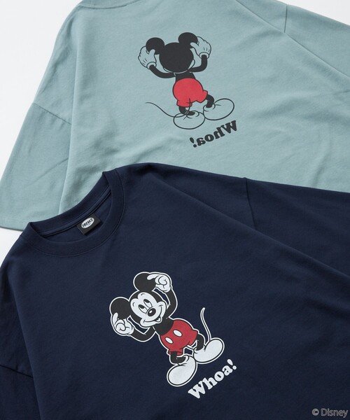 FREAK'S STORE（フリークスストア）の「限定展開/DISNEY ディズニー ミッキーマウス/別注 リラックスフィット クルーネック プリントTシャツ/Whoa（Tシャツ/カットソー・メンズ・ピンク/グレイッシュブルー/ネイビー/アッシュグレー/ブラック/ホワイト・LARGE/MEDIUM/SMALL）」の5枚目の写真