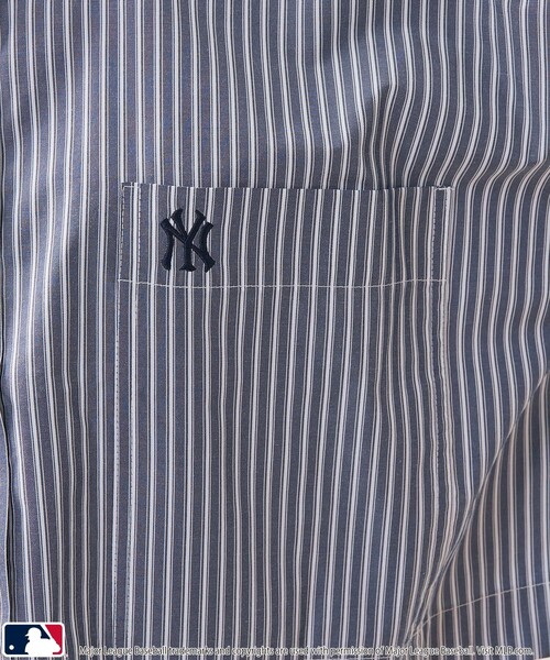 PUBLUX（パブリュクス）の「MLB/エムエルビー MLBワンポイント刺繍クロップドシャツ　限定展開（シャツ/ブラウス・レディース・オフホワイト/ストライプ/サックスブルー・ﾌﾘ-）」の8枚目の写真