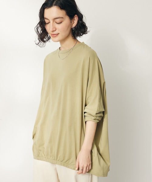 CRAFT STANDARD BOUTIQUE(クラフトスタンダードブティック)の「シルケット天竺 フロントギャザーBIG Tee L/S(Tシャツ/カットソー・レディース・グレイッシュベージュ/ブラック/オフホワイト/ライトカーキ・FREE)」の4枚目の写真