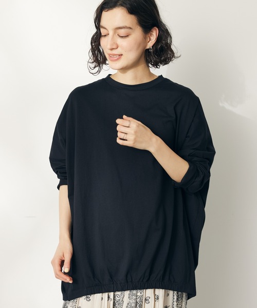 CRAFT STANDARD BOUTIQUE(クラフトスタンダードブティック)の「シルケット天竺 フロントギャザーBIG Tee L/S(Tシャツ/カットソー・レディース・グレイッシュベージュ/ブラック/オフホワイト/ライトカーキ・FREE)」の3枚目の写真