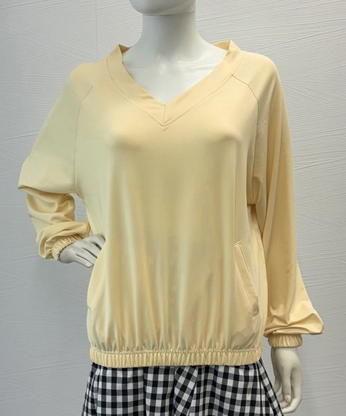 Miniministore（ミニミニストア）の「Vネック 着やせ 長袖プルオーバー 無地（Tシャツ/カットソー・レディース・ライトイエロー/ブラック/イエロー・FREE）」の14枚目の写真