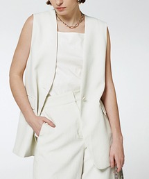 美品　ストロベリーフィールズ　ロング　ジレ　ベスト　ベージュ STRAWBERRY-FIELDS（ストロベリーフィールズ）の「ﾉｰｶﾗｰﾐﾄﾞﾙｼﾞﾚ