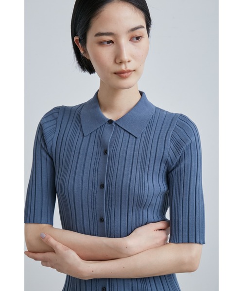 kiyoミースロエ　ランダムリブニットポロカーディガン　ブラック　ZARA MIESROHE（ミースロエ）の「ランダムリブニットポロCD