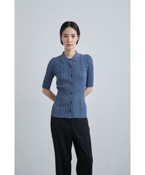 kiyoミースロエ　ランダムリブニットポロカーディガン　ブラック　ZARA kiyo様専用ミースロエ ランダムリブニットポロカーディガン