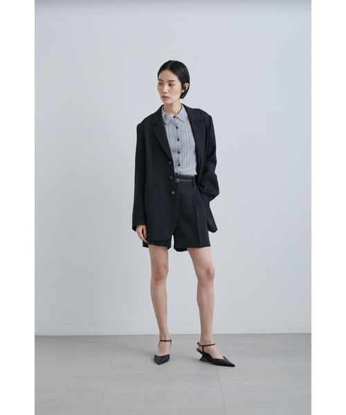 kiyoミースロエ　ランダムリブニットポロカーディガン　ブラック　ZARA MIESROHE（ミースロエ）の「ランダムリブニットポロCD