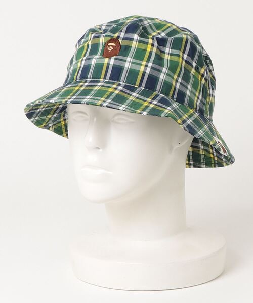 A BATHING APE（アベイシングエイプ）の「MINI BAPE CHECK BUCKET HAT M（ハット・メンズ・グリーン/レッド・LARGE/MEDIUM）」の6枚目の写真