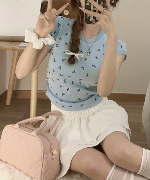 Sibra(シブラ)の「リボンニットトップス(ニット/セーター・レディース・ブラック/ホワイト/アイボリー/ブルー/ピンク・M)」の19枚目の写真
