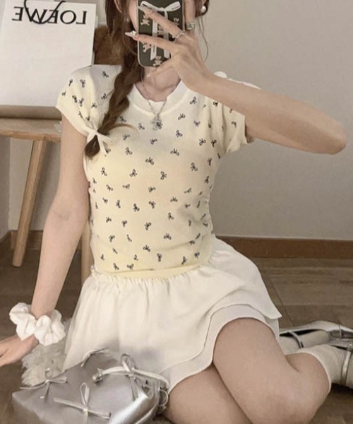 Sibra(シブラ)の「リボンニットトップス(ニット/セーター・レディース・ブラック/ホワイト/アイボリー/ブルー/ピンク・M)」の6枚目の写真