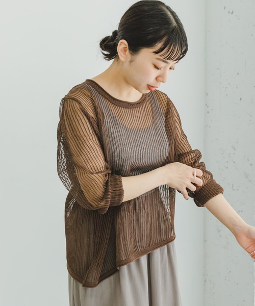 ITEMS URBANRESEARCH（アイテムズ アーバンリサーチ）の「メッシュニットプルオーバー（ニット/セーター・レディース・ブラウン/グレー系その他/ブラック・FREE）」の3枚目の写真