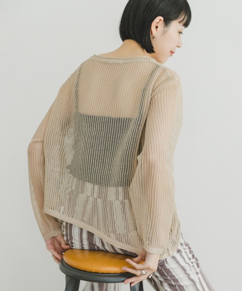 ITEMS URBANRESEARCH（アイテムズ アーバンリサーチ）の「メッシュニットプルオーバー（ニット/セーター・レディース・ブラウン/グレー系その他/ブラック・FREE）」の6枚目の写真