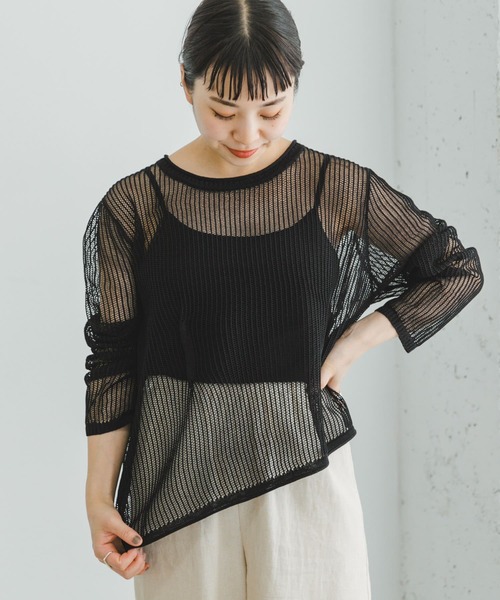 ITEMS URBANRESEARCH（アイテムズ アーバンリサーチ）の「メッシュニットプルオーバー（ニット/セーター・レディース・ブラウン/グレー系その他/ブラック・FREE）」の4枚目の写真