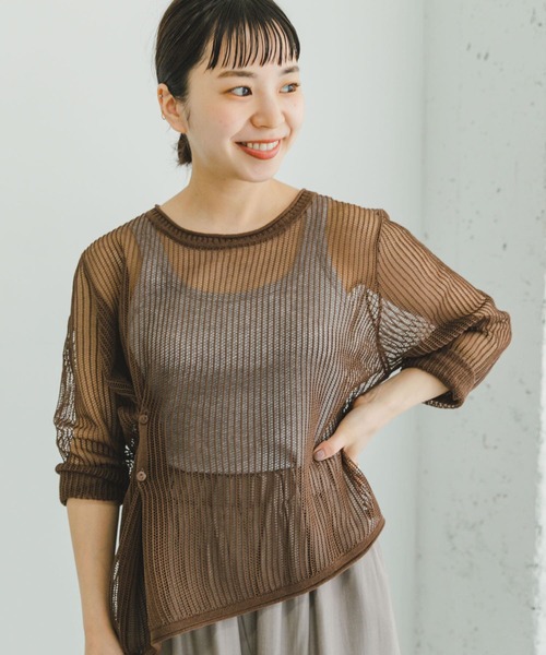 ITEMS URBANRESEARCH（アイテムズ アーバンリサーチ）の「メッシュニットプルオーバー（ニット/セーター・レディース・ブラウン/グレー系その他/ブラック・FREE）」の20枚目の写真