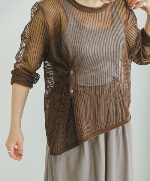 ITEMS URBANRESEARCH（アイテムズ アーバンリサーチ）の「メッシュニットプルオーバー（ニット/セーター・レディース・ブラウン/グレー系その他/ブラック・FREE）」の19枚目の写真