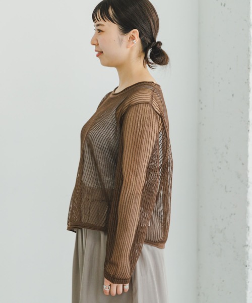 ITEMS URBANRESEARCH（アイテムズ アーバンリサーチ）の「メッシュニットプルオーバー（ニット/セーター・レディース・ブラウン/グレー系その他/ブラック・FREE）」の14枚目の写真