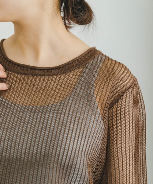 ITEMS URBANRESEARCH（アイテムズ アーバンリサーチ）の「メッシュニットプルオーバー（ニット/セーター・レディース・ブラウン/グレー系その他/ブラック・FREE）」の12枚目の写真