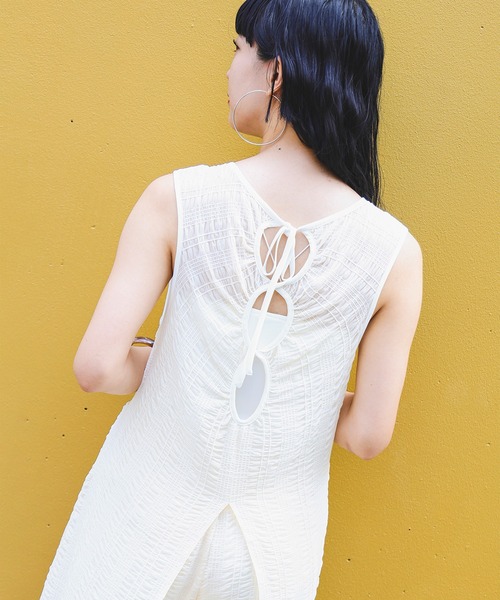 Ray BEAMS(レイビームス)の「Ray BEAMS / シャーリング ストレッチ スリット ワンピース(ワンピース・レディース・ホワイト系その他6/ブラック・ONE SIZE)」の1枚目の写真