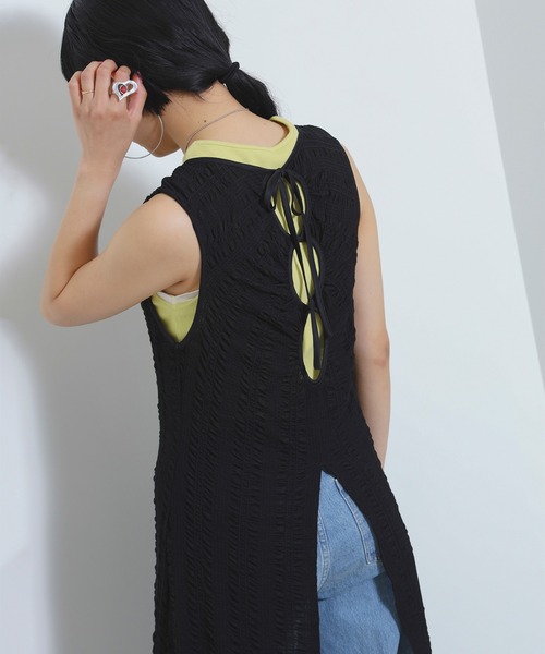 Ray BEAMS(レイビームス)の「Ray BEAMS / シャーリング ストレッチ スリット ワンピース(ワンピース・レディース・ホワイト系その他6/ブラック・ONE SIZE)」の22枚目の写真