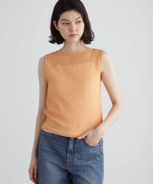 JILL STUART（ジルスチュアート）の「◆シュリンクノースリーブトップス（Tシャツ/カットソー・レディース・オレンジ/ネイビー/ライトグリーン/ホワイト・FREE）」の4枚目の写真