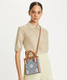 【極美品✨】Tory Burch レディース Tモノグラム　デニム ミニトート TORY BURCH トリーバーチ Tモノグラム デニム ミニトート T