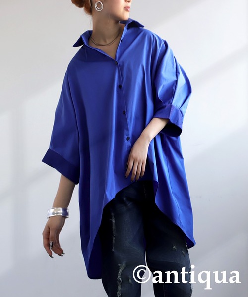 antiqua(アンティカ)の「ドルマンシャツ(シャツ/ブラウス・レディース・ブラック/ブルー・ONESIZE)」の2枚目の写真