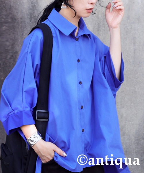 antiqua(アンティカ)の「ドルマンシャツ(シャツ/ブラウス・レディース・ブラック/ブルー・ONESIZE)」の4枚目の写真
