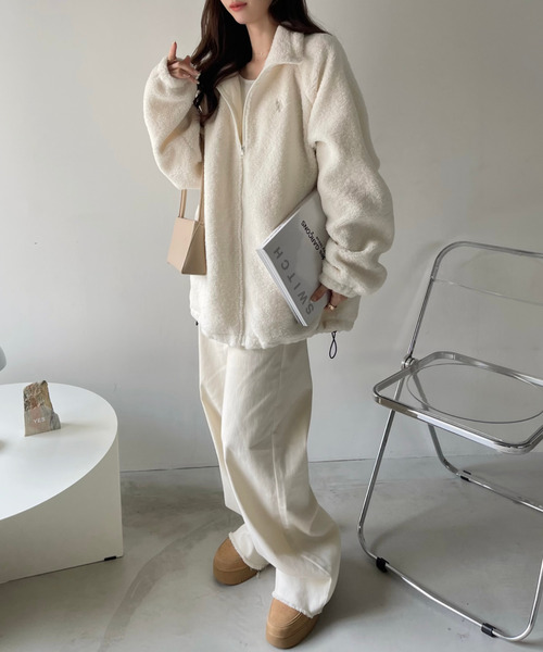 U.S. POLO ASSN.（ユーエスポロアッスン）の「U.S. POLO ASSN. スタンドカラー ボアフリース ジャケット（ブルゾン・レディース・アイボリー/ブラック/ベージュ/オレンジ/ダークブルー・M/L）」の11枚目の写真