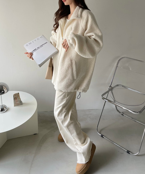 U.S. POLO ASSN.（ユーエスポロアッスン）の「U.S. POLO ASSN. スタンドカラー ボアフリース ジャケット（ブルゾン・レディース・アイボリー/ブラック/ベージュ/オレンジ/ダークブルー・M/L）」の6枚目の写真