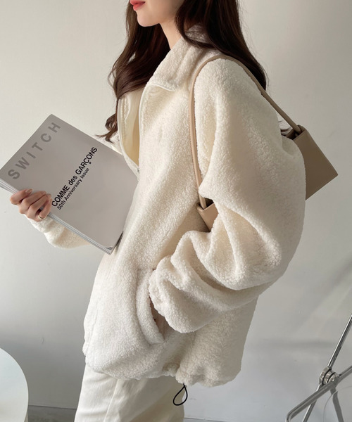 U.S. POLO ASSN.（ユーエスポロアッスン）の「U.S. POLO ASSN. スタンドカラー ボアフリース ジャケット（ブルゾン・レディース・アイボリー/ブラック/ベージュ/オレンジ/ダークブルー・M/L）」の8枚目の写真