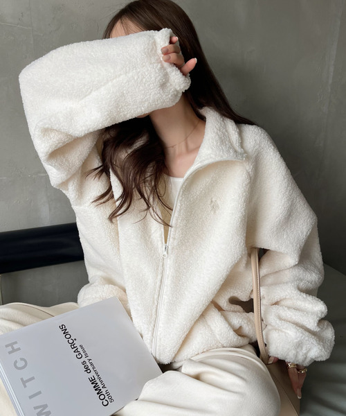 U.S. POLO ASSN.（ユーエスポロアッスン）の「U.S. POLO ASSN. スタンドカラー ボアフリース ジャケット（ブルゾン・レディース・アイボリー/ブラック/ベージュ/オレンジ/ダークブルー・M/L）」の7枚目の写真