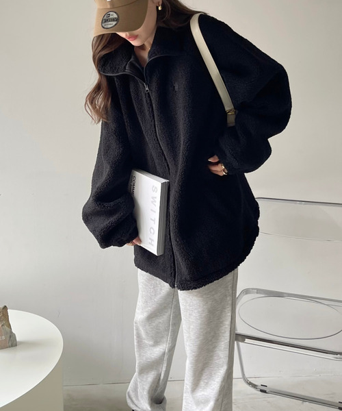 U.S. POLO ASSN.（ユーエスポロアッスン）の「U.S. POLO ASSN. スタンドカラー ボアフリース ジャケット（ブルゾン・レディース・アイボリー/ブラック/ベージュ/オレンジ/ダークブルー・M/L）」の14枚目の写真