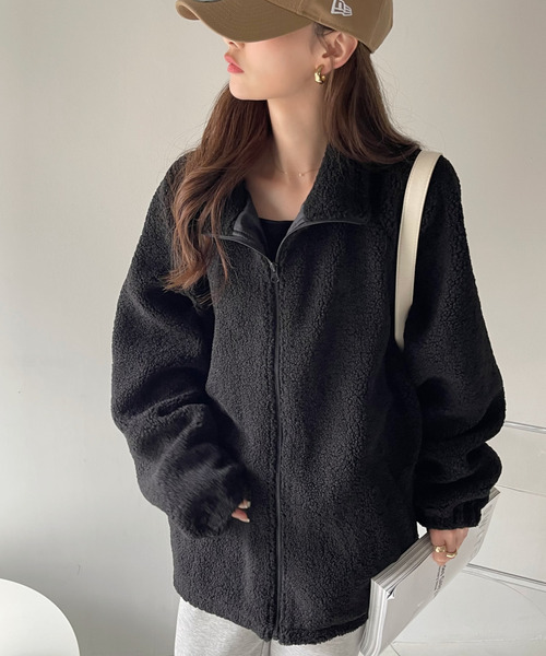 U.S. POLO ASSN.（ユーエスポロアッスン）の「U.S. POLO ASSN. スタンドカラー ボアフリース ジャケット（ブルゾン・レディース・アイボリー/ブラック/ベージュ/オレンジ/ダークブルー・M/L）」の13枚目の写真