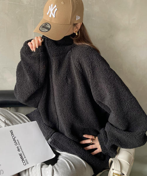 U.S. POLO ASSN.（ユーエスポロアッスン）の「U.S. POLO ASSN. スタンドカラー ボアフリース ジャケット（ブルゾン・レディース・アイボリー/ブラック/ベージュ/オレンジ/ダークブルー・M/L）」の12枚目の写真