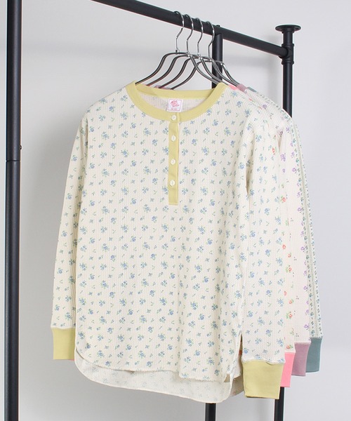 JEMORGAN（ジェーイーモーガン）の「【JEMORGAN / ジェーイーモーガン】花柄ワッフル クレリックヘンリーネックロンＴ レディース 長袖 カットソー(PACK入り)（Tシャツ/カットソー・レディース・ブルー系1/ピンク系1/パープル系1/ブルー系2・F）」の6枚目の写真