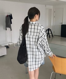 オーバーサイズロングチェックシャツ