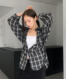 オーバーサイズロングチェックシャツ