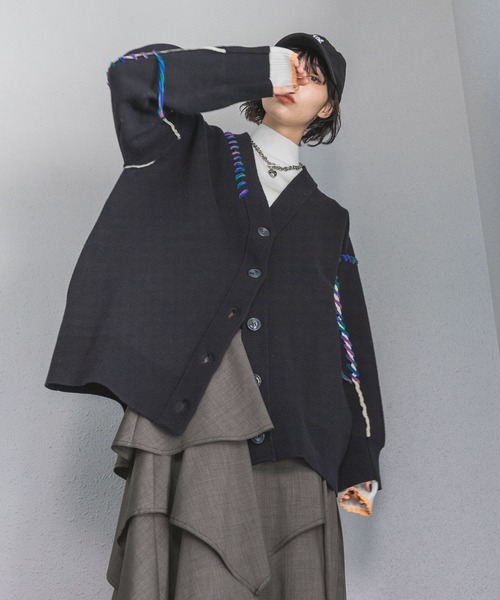 PAGEBOY（ページボーイ）の「Wフェイスネップステッチカーディガン（ニット/セーター・レディース・オフホワイト/ブルー/ブラック/モカ・FREE）」の6枚目の写真