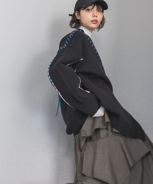 PAGEBOY（ページボーイ）の「Wフェイスネップステッチカーディガン（ニット/セーター・レディース・オフホワイト/ブルー/ブラック/モカ・FREE）」の7枚目の写真