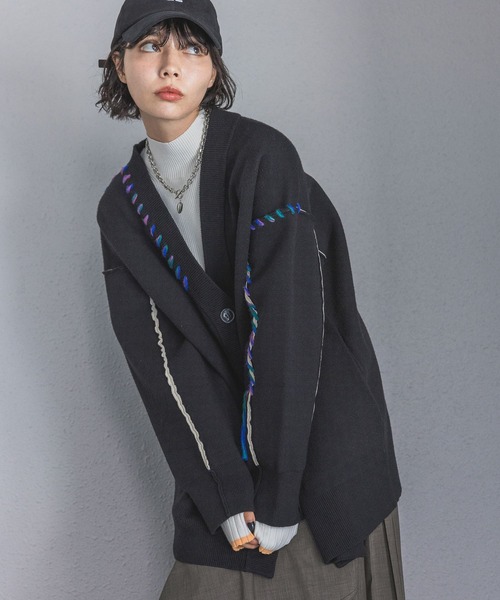 PAGEBOY（ページボーイ）の「Wフェイスネップステッチカーディガン（ニット/セーター・レディース・オフホワイト/ブルー/ブラック/モカ・FREE）」の8枚目の写真