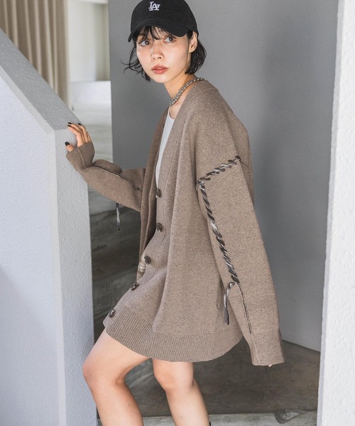 PAGEBOY（ページボーイ）の「Wフェイスネップステッチカーディガン（ニット/セーター・レディース・オフホワイト/ブルー/ブラック/モカ・FREE）」の11枚目の写真