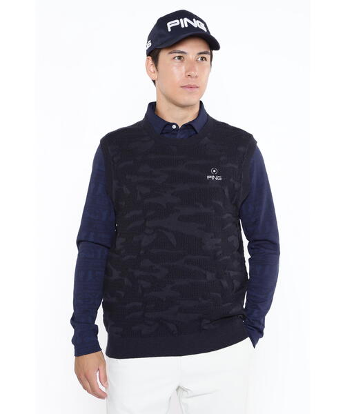 【セール】【PING APPAREL】迷彩ジャガードクルーネックニットベストプルオーバー <NATIVE> (MENS)(ベスト)|PING(ピン)