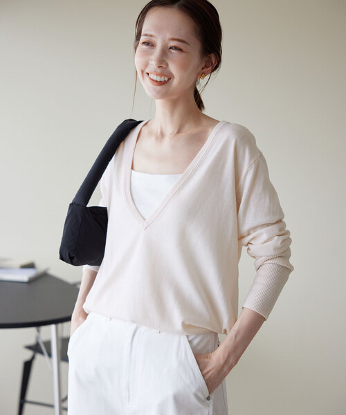 SLOBE IENA(スローブイエナ)の「ウォッシャブルプレーンVネックニット(ニット/セーター・レディース・チャコールグレー/アイボリー/レッド/ブラウン・FREE)」の21枚目の写真