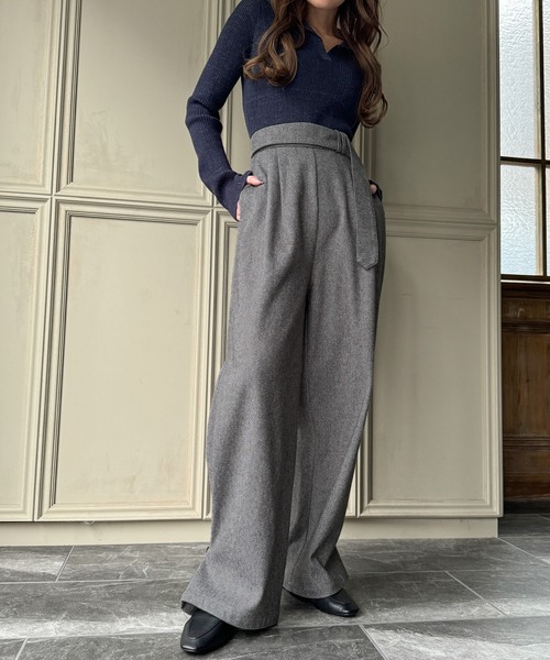 junoah(ジュノア)の「ヘリンボーン2WAYワイドパンツ(スラックス・レディース・ブラウン/ブラック/グレー・MEDIUM/LARGE/X-LARGE)」の18枚目の写真