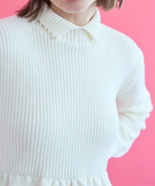 【sono】ティアード ペプラム 3D ニット プルオーバー パール グレー sono】ティアード ペプラム 3D ニット プルオーバー パール グレー