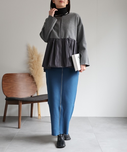 sakishimatokyo（サキシマトーキョー）の「異素材ドッキングペプラムブルゾン/ジャケット/羽織り/秋冬（ブルゾン・レディース・グレー/ブラック/ベージュ・FREE）」の4枚目の写真