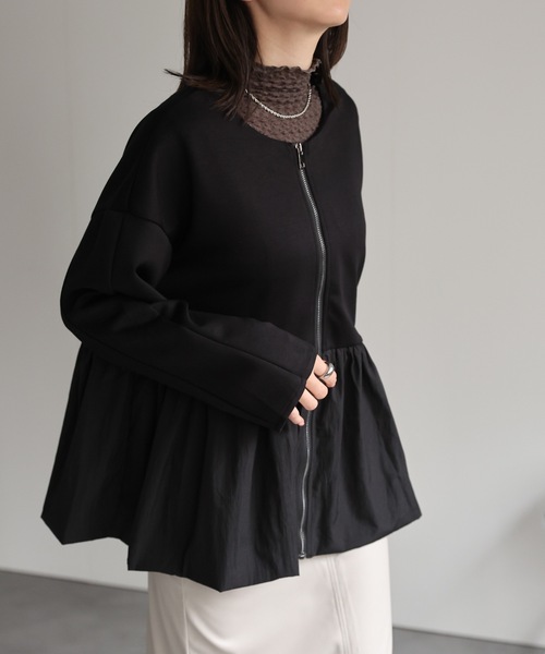 sakishimatokyo（サキシマトーキョー）の「異素材ドッキングペプラムブルゾン/ジャケット/羽織り/秋冬（ブルゾン・レディース・グレー/ブラック/ベージュ・FREE）」の9枚目の写真