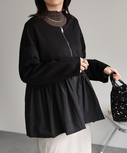 sakishimatokyo（サキシマトーキョー）の「異素材ドッキングペプラムブルゾン/ジャケット/羽織り/秋冬（ブルゾン・レディース・グレー/ブラック/ベージュ・FREE）」の10枚目の写真